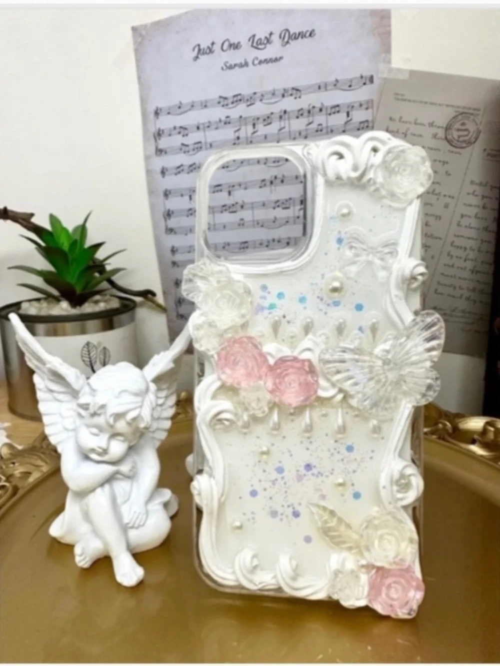 2 items .iPhone 12promax Baroque Butterfly Phone Case,Handmade case